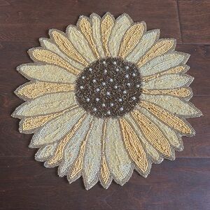 Tahari Set Of 2  Beaded Placemat Sunflower Shaped Charger Fall Thanksgiving 15”
